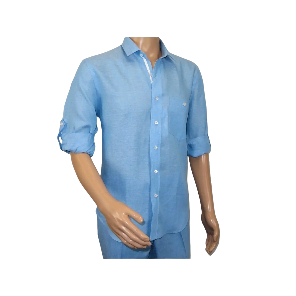 Men INSERCH premium Soft Linen Breathable 2pc Walking Leisure suit LS29116 Blue - J.Valintin Men's Wear Legend - 100675