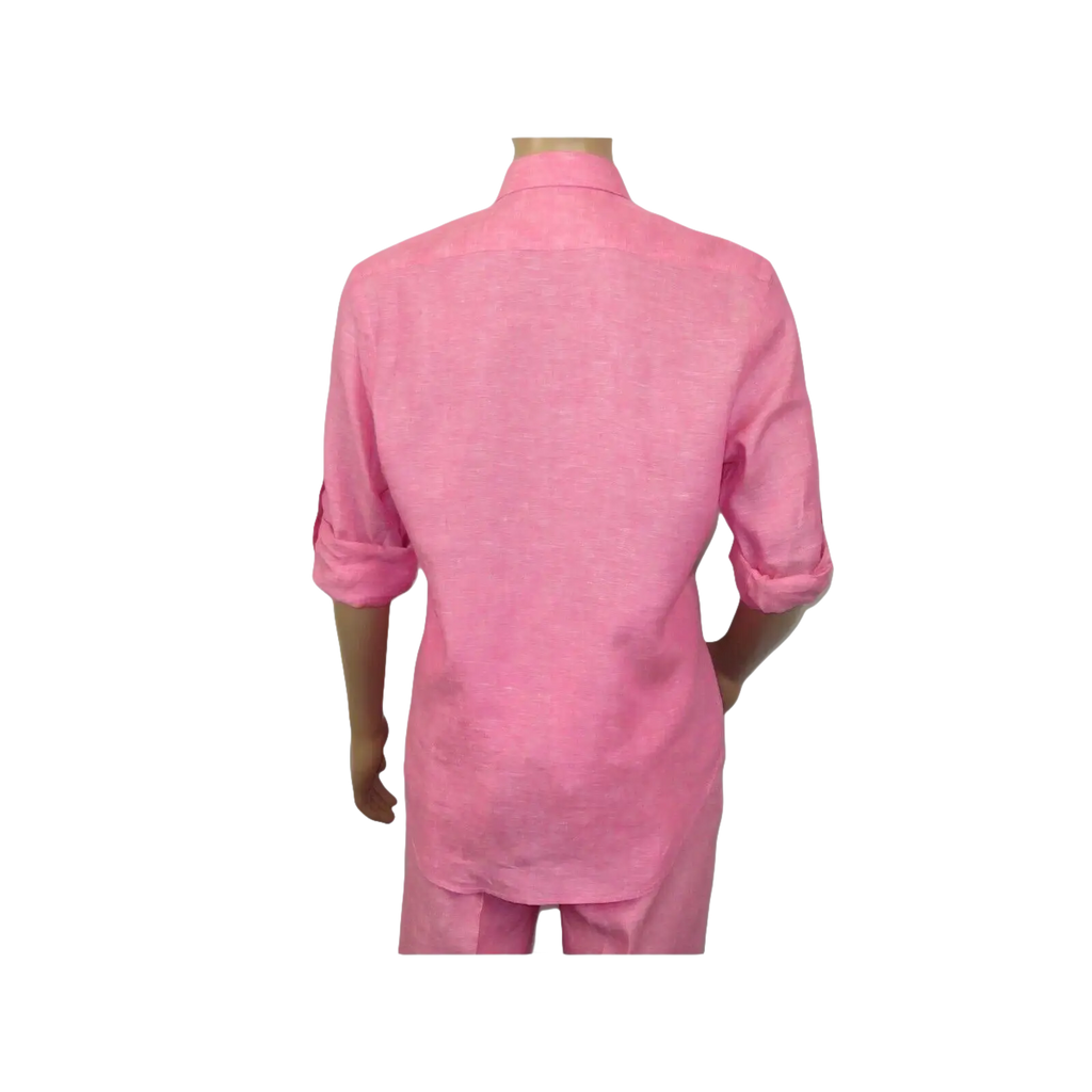 Men INSERCH premium Soft Linen Breathable 2pc Walking Leisure suit LS29116 Pink - J.Valintin Men's Wear Legend - 100689