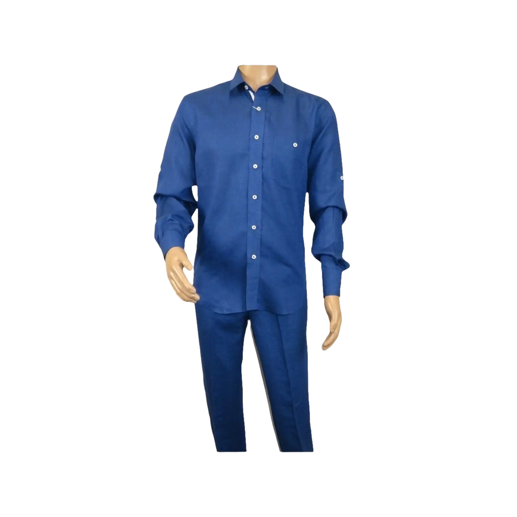 Men INSERCH premium Soft Linen Breathable 2pc Walking Leisure suit LS29116 Royal - J.Valintin Men's Wear Legend - 100682
