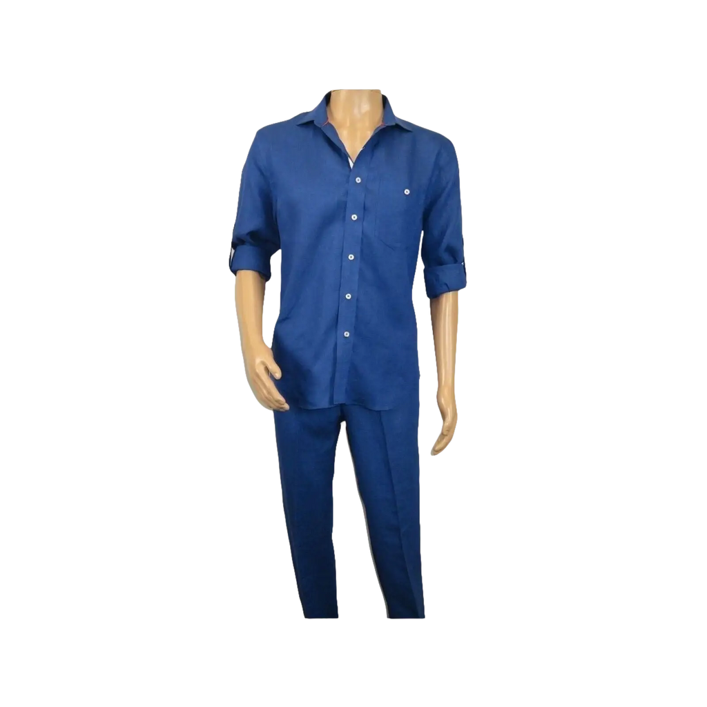 Men INSERCH premium Soft Linen Breathable 2pc Walking Leisure suit LS29116 Royal - J.Valintin Men's Wear Legend - 100682