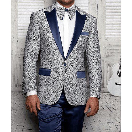Men Insomnia Manzini Blazer Stage Performer Singer MZN136 Sky Blue Lace design - J.Valintin Men's Wear Legend - 5906
