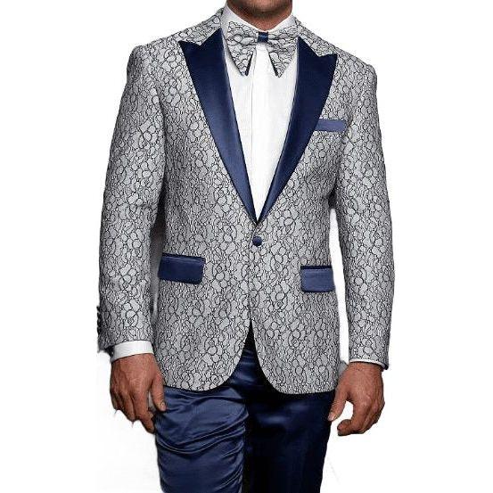 Men Insomnia Manzini Blazer Stage Performer Singer MZN136 Sky Blue Lace design - J.Valintin Men's Wear Legend - 5906