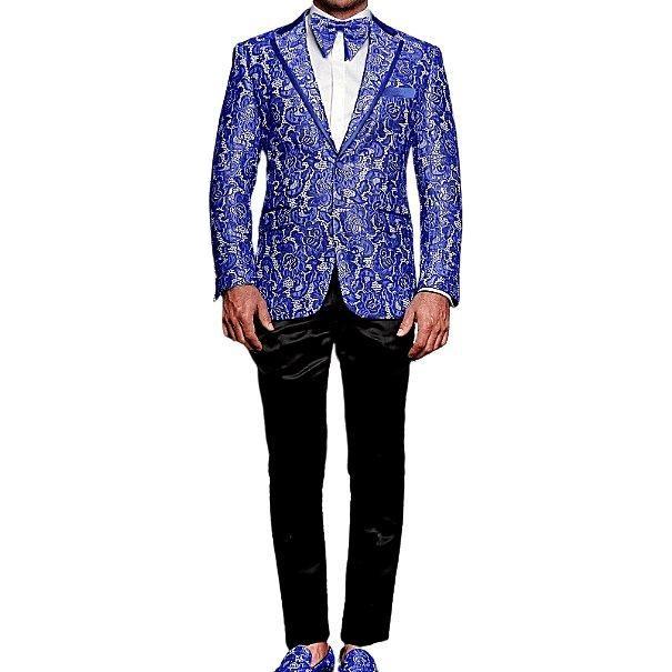 Men Insomnia Manzini Blazer Stage Performer Singer Prom MZN137 Royal Blue Lace - J.Valintin Men's Wear Legend - 6717
