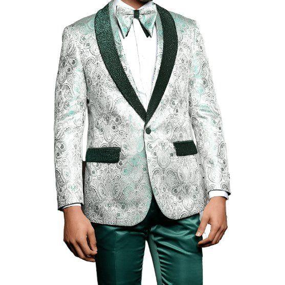 Men Insomnia Manzini Blazer Stage Performer Singer Prom MZS300 Green Floral New - J.Valintin Men's Wear Legend - 6759