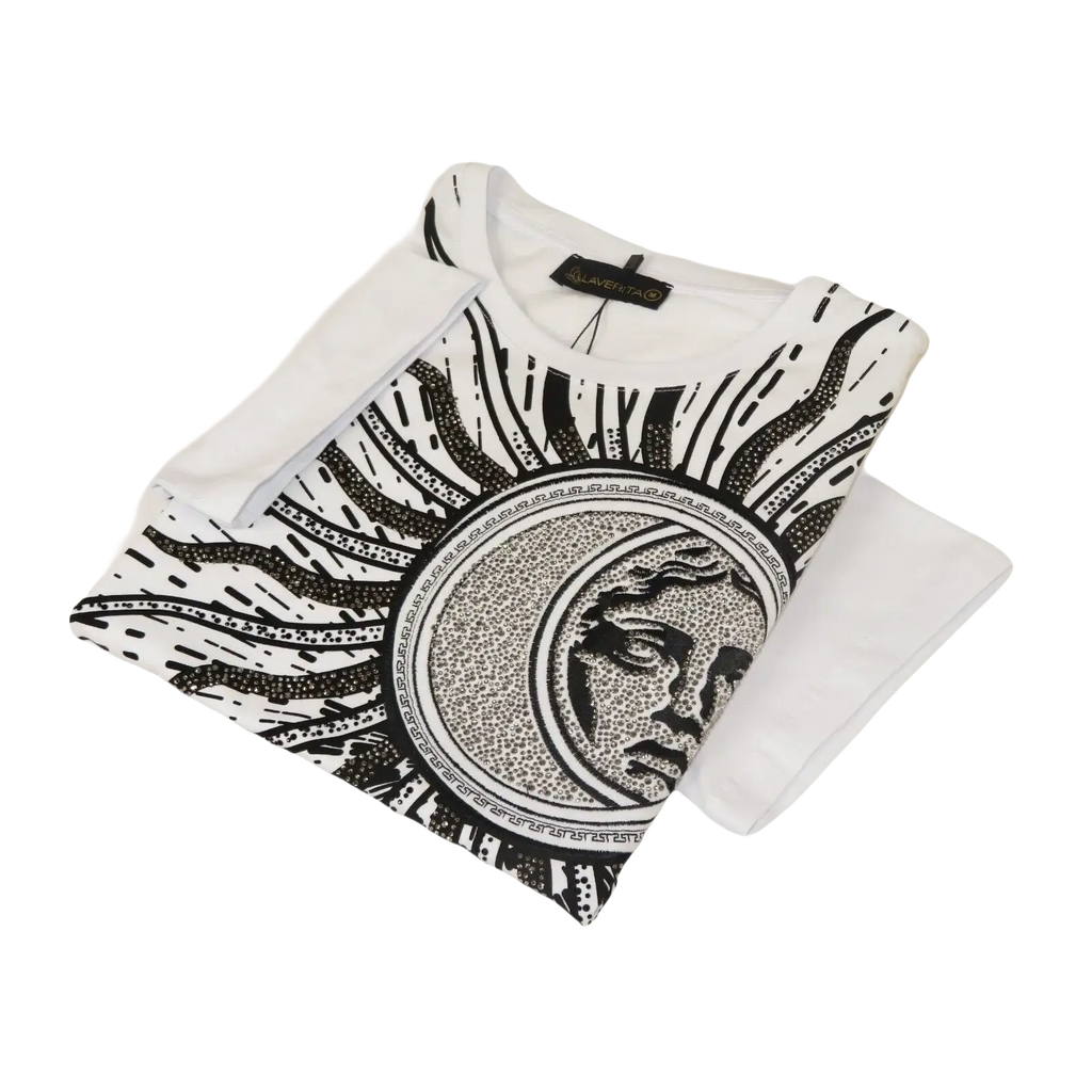 Men LAVERITA European Fashion Crew Shirt Medusa Medallion 94462 White - J.Valintin Men's Wear Legend - 99987