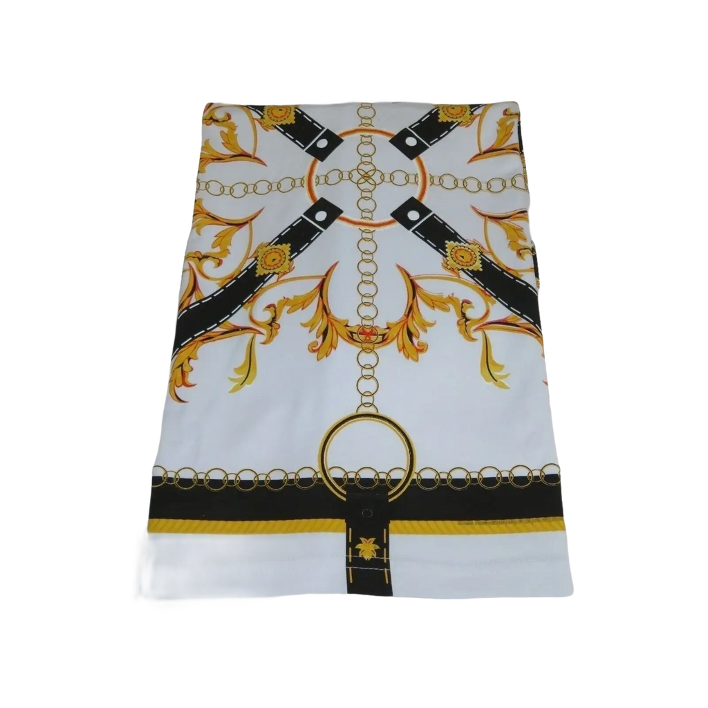 Men LAVERITA European Fashion Crew Shirt Rhine Stones Chain Floral 12085 White - J.Valintin Men's Wear Legend - 99884