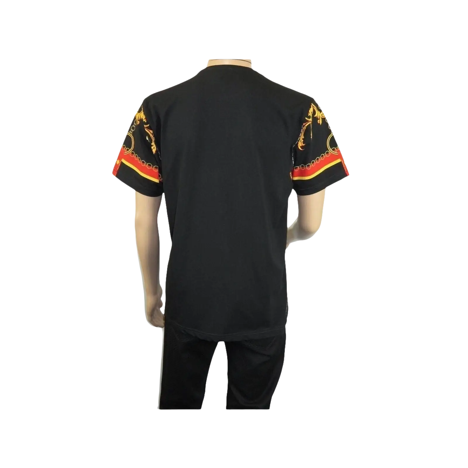 Men LAVERITA European Fashion Crew Shirt Rhine Stones Chain Florals 12085 Black - J.Valintin Men's Wear Legend - 99890