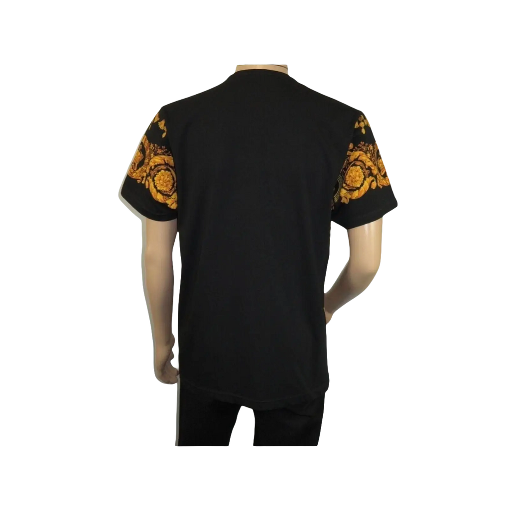 Men LAVERITA European Fashion Crew Shirt Rhine Stones Crown Florals 12089 Black - J.Valintin Men's Wear Legend - 99866