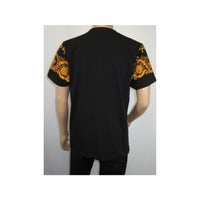 Men LAVERITA European Fashion Crew Shirt Rhine Stones Crown Florals 12089 Black - J.Valintin Men's Wear Legend - 99866