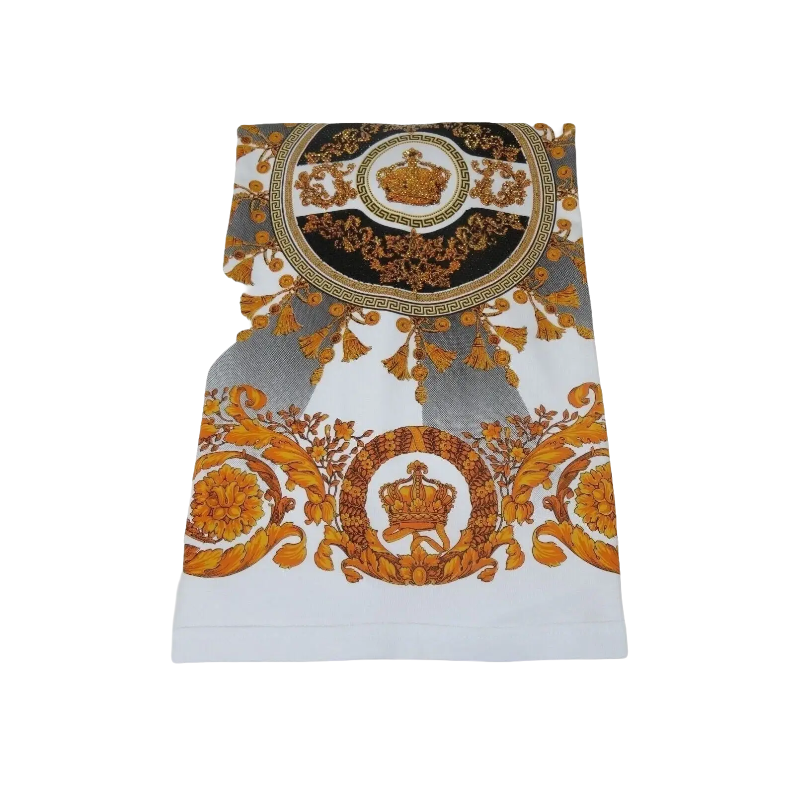 Men LAVERITA European Fashion Crew Shirt Rhine Stones Crown Florals 12089 White - J.Valintin Men's Wear Legend - 99872