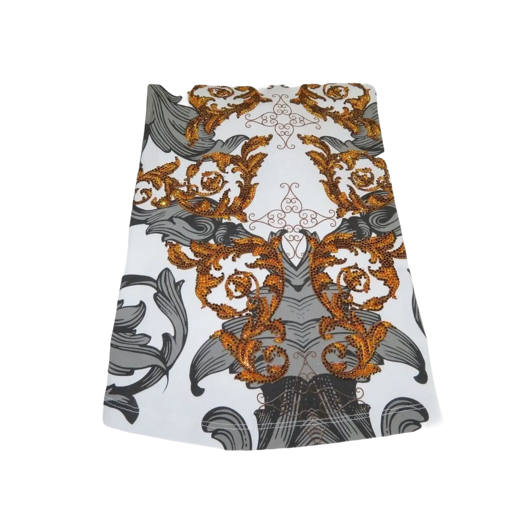 Men LAVERITA European Fashion Crew Shirt Rhine Stones Floral 93370 White - J.Valintin Men's Wear Legend - 99957