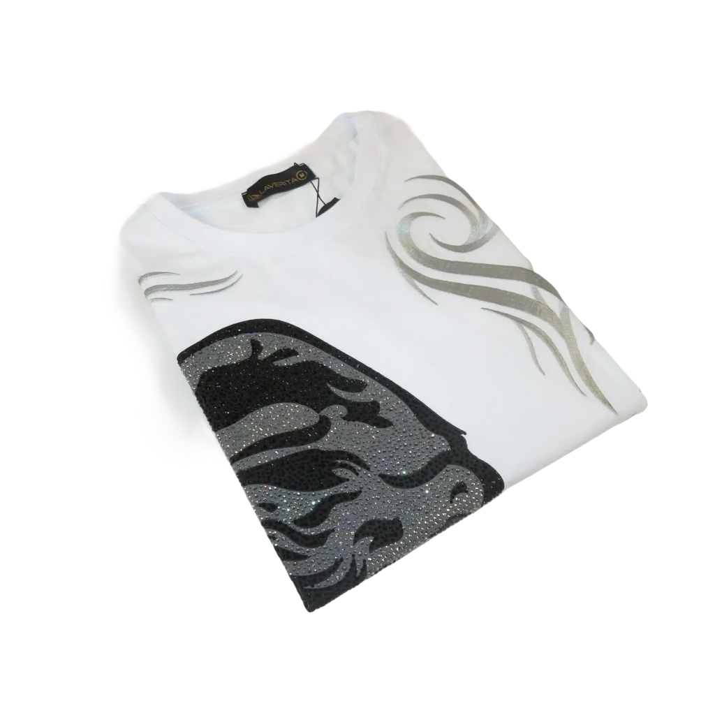 Men LAVERITA European Fashion Crew Shirt Rhine Stones Medusa 94491 White - J.Valintin Men's Wear Legend - 99993