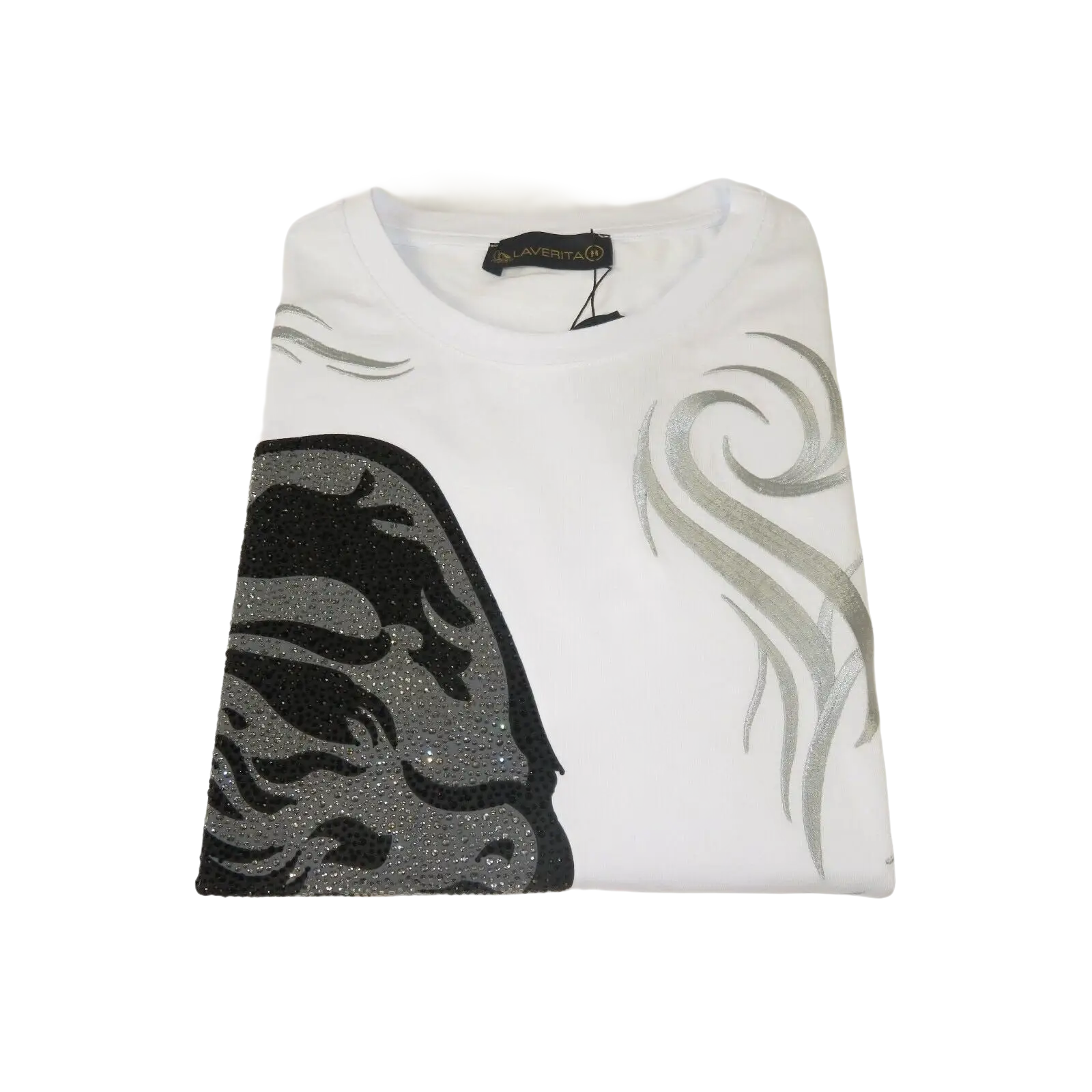 Men LAVERITA European Fashion Crew Shirt Rhine Stones Medusa 94491 White - J.Valintin Men's Wear Legend - 99993