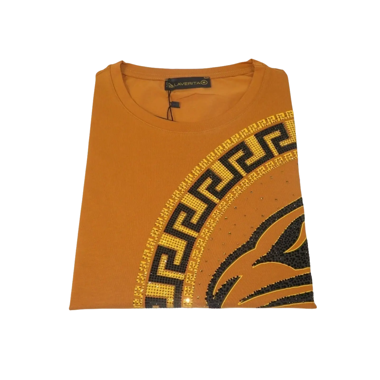 Men LAVERITA European Fashion Crew Shirt Short Sleeve Lion Medallion 93265 Camel - J.Valintin Men's Wear Legend - 99969