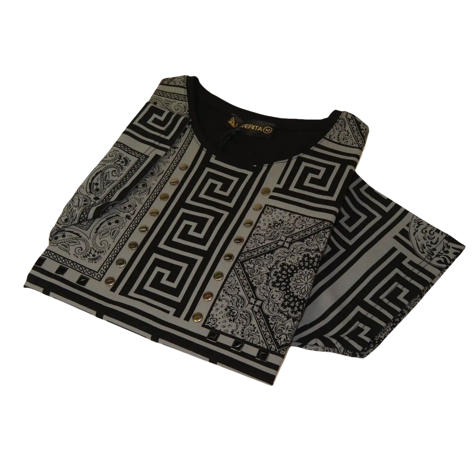Men LAVERITA European Fashion Crew Shirt Studs Medusa 12120 Black Gray - J.Valintin Men's Wear Legend - 99878