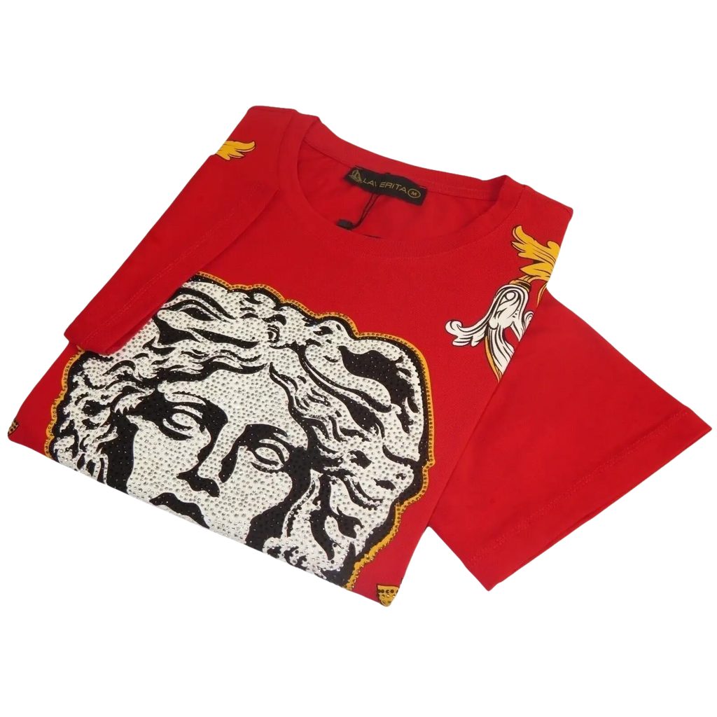 Men LAVERITA European Fashion Shirt Short Sleeves Medusa Floral Design 93361 Red - J.Valintin Men's Wear Legend - 99939