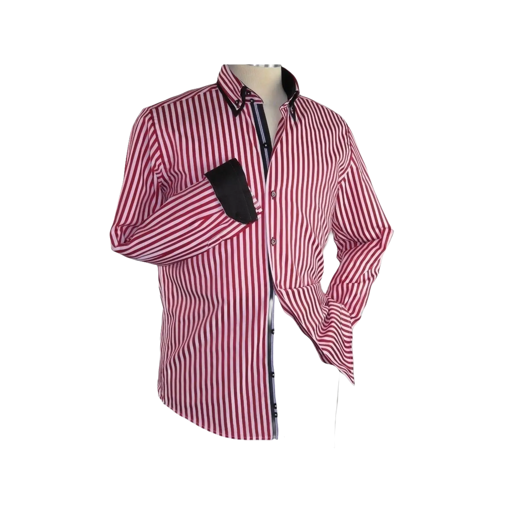 Men Makrom Shirt Cotton Blend wrinkle less Double collar Stripe 6493 red white - J.Valintin Men's Wear Legend - 74193