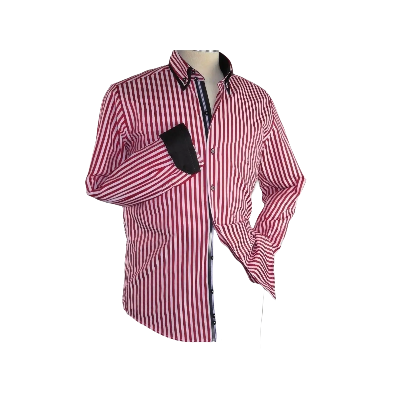 Men Makrom Shirt Cotton Blend wrinkle less Double collar Stripe 6493 red white - J.Valintin Men's Wear Legend - 74193