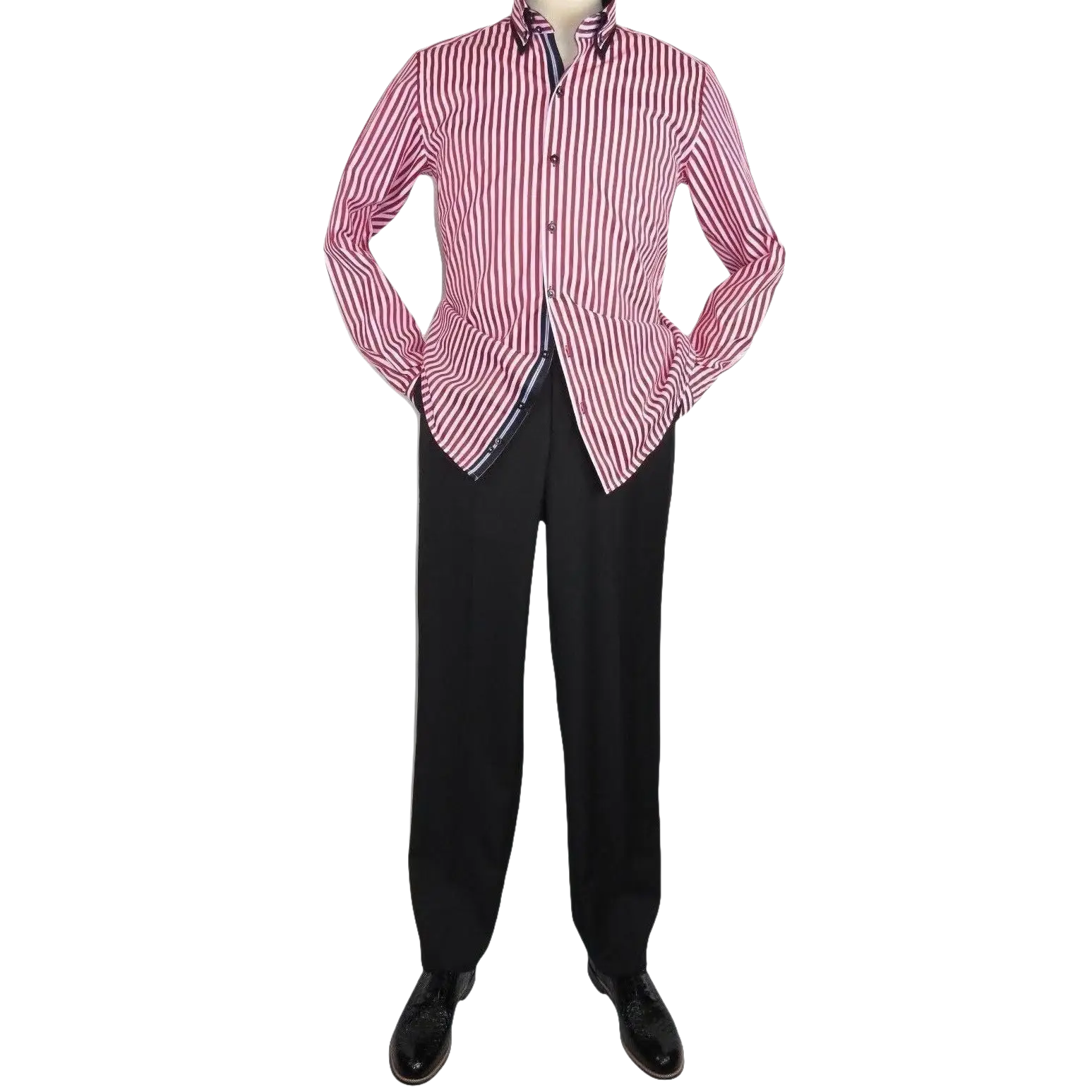 Men Makrom Shirt Cotton Blend wrinkle less Double collar Stripe 6493 red white - J.Valintin Men's Wear Legend - 74193