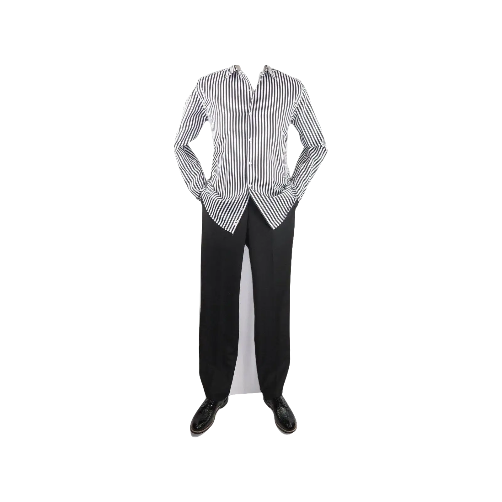 Men Makrom Shirt Cotton Blend wrinkle less Long Sleeves Stripe 6487 Black white - J.Valintin Men's Wear Legend - 74181