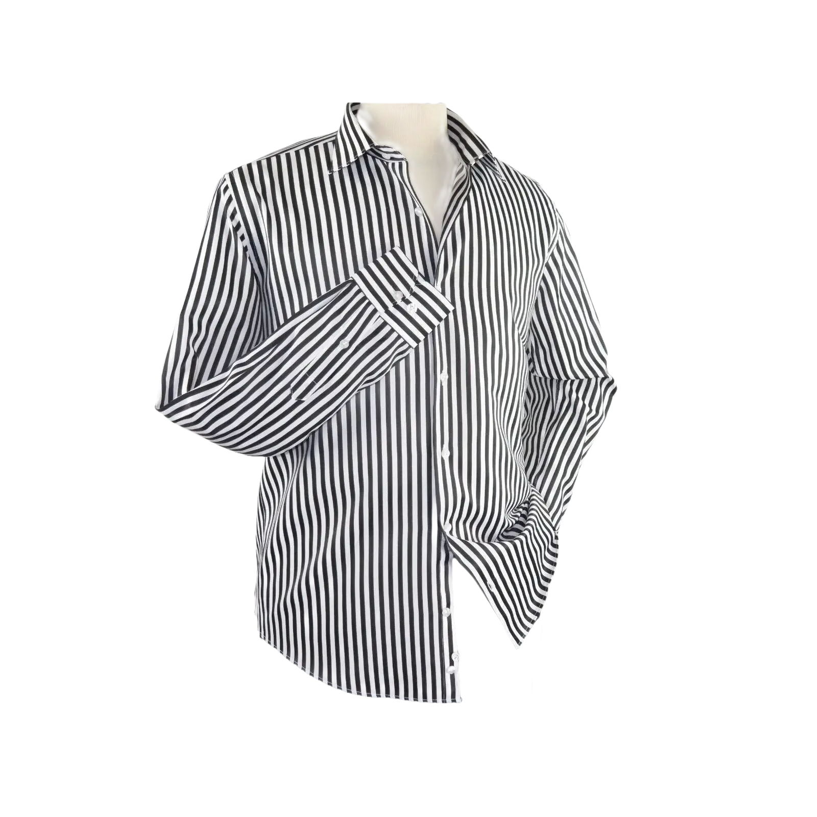 Men Makrom Shirt Cotton Blend wrinkle less Long Sleeves Stripe 6487 Black white - J.Valintin Men's Wear Legend - 74181