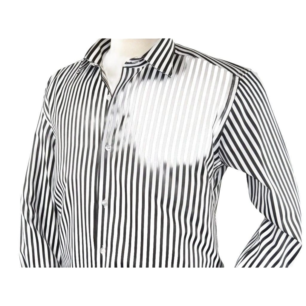 Men Makrom Shirt Cotton Blend wrinkle less Long Sleeves Stripe 6487 Black white - J.Valintin Men's Wear Legend - 74181