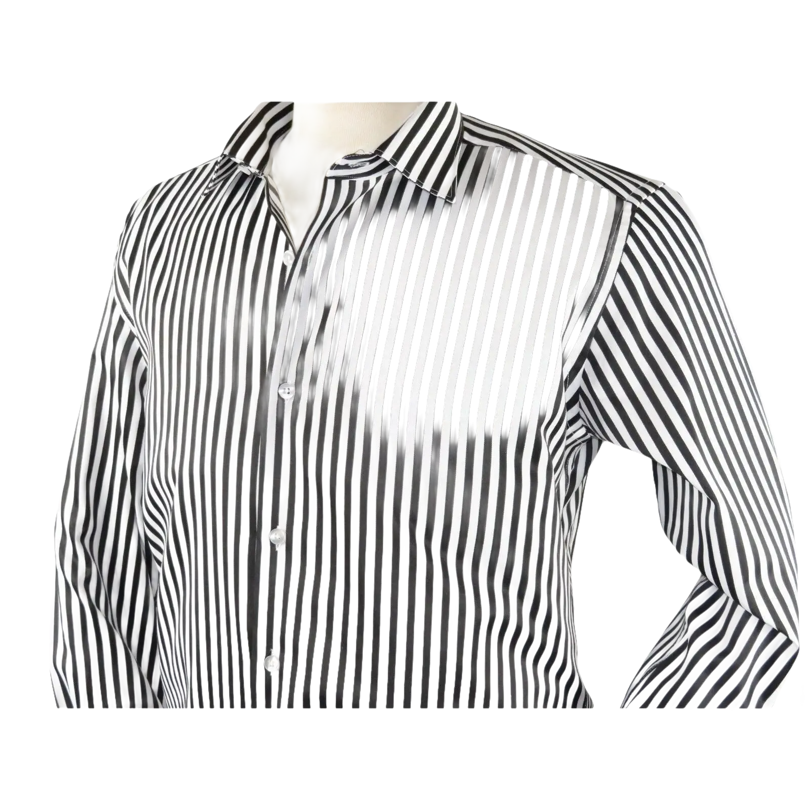 Men Makrom Shirt Cotton Blend wrinkle less Long Sleeves Stripe 6487 Black white - J.Valintin Men's Wear Legend - 74181