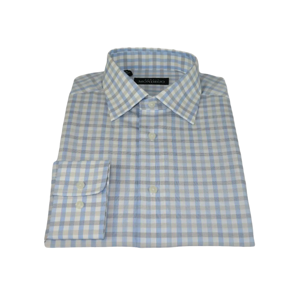 Men Mondego 100% Cotton Dress Sport Classic Business shirt sn100 blue checker - J.Valintin Men's Wear Legend - 4392
