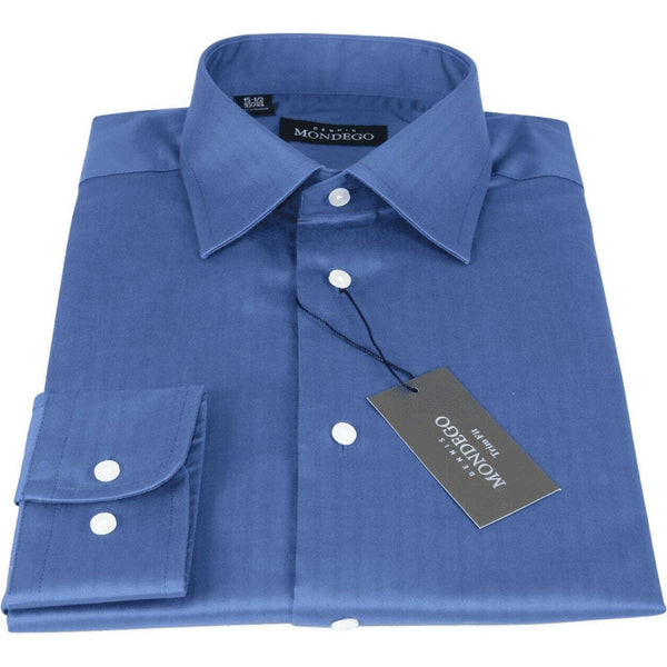 Men Mondego 100% Soft Cotton Dress Business shirt B300 French Blue Herringbone - J.Valintin Men's Wear Legend - 4109