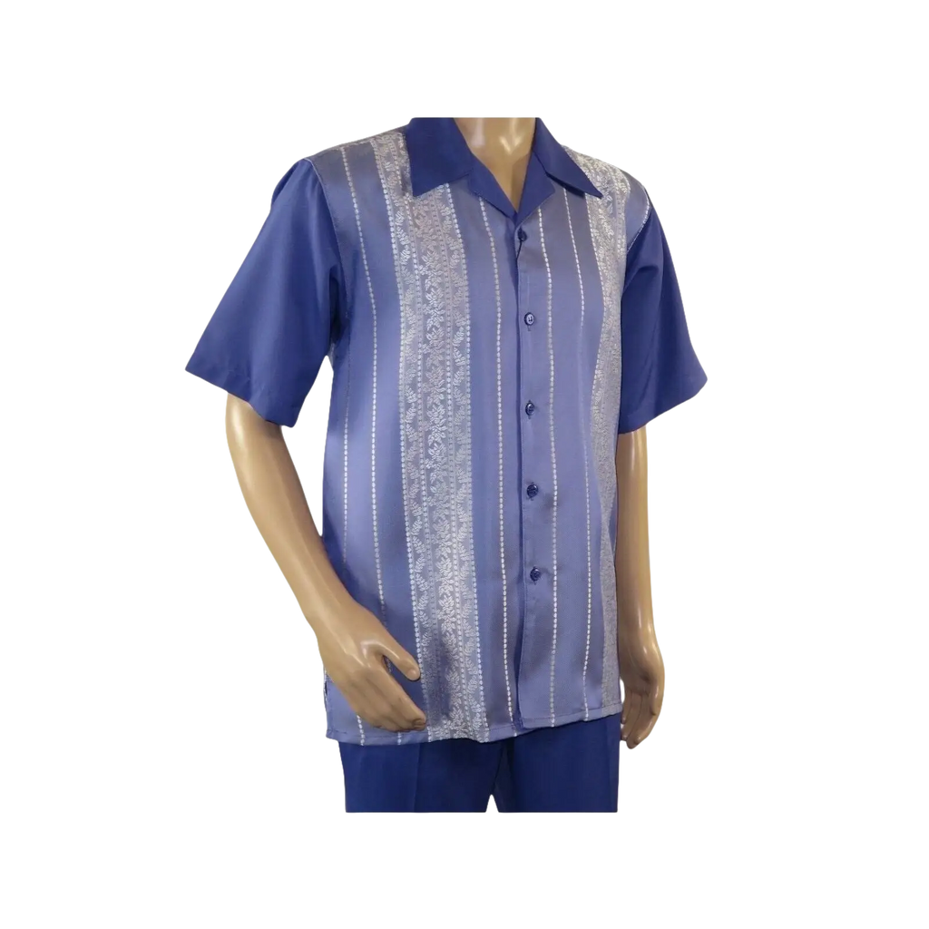 Men MONTIQUE 2pc Walking Leisure Suit Matching Set Short Sleeve 2227 Purple - J.Valintin Men's Wear Legend - 94765