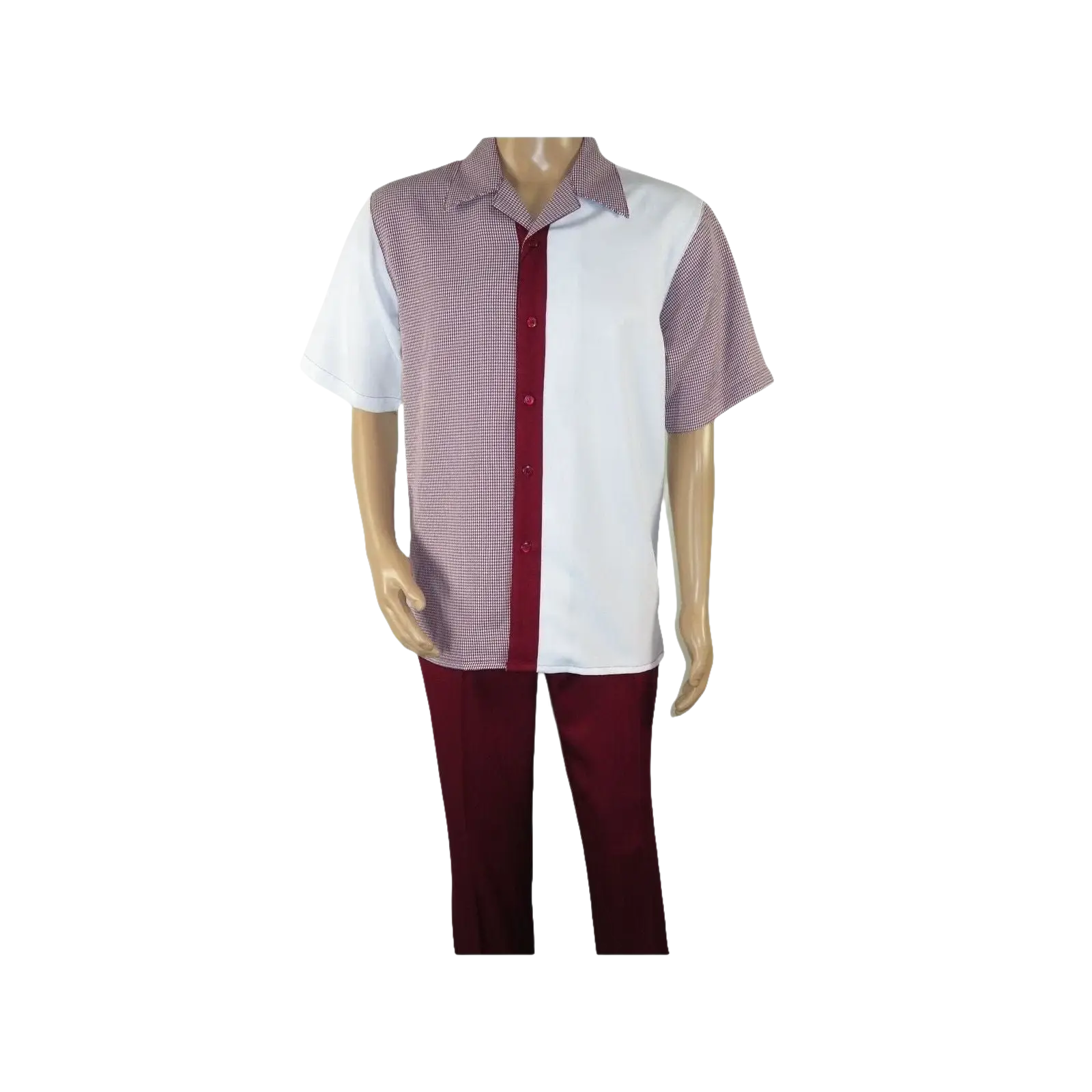 Men MONTIQUE 2pc Walking Leisure Suit Matching Set Short Sleeves 2211 Burgundy - J.Valintin Men's Wear Legend - 94730
