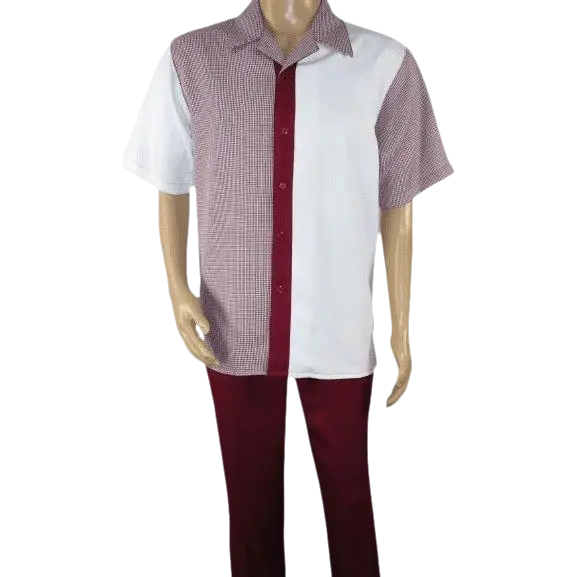 Men MONTIQUE 2pc Walking Leisure Suit Matching Set Short Sleeves 2211 Burgundy - J.Valintin Men's Wear Legend - 94730
