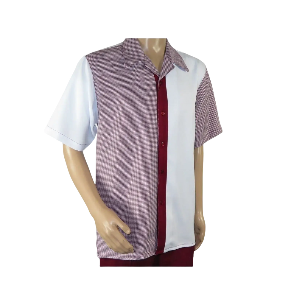 Men MONTIQUE 2pc Walking Leisure Suit Matching Set Short Sleeves 2211 Burgundy - J.Valintin Men's Wear Legend - 94730