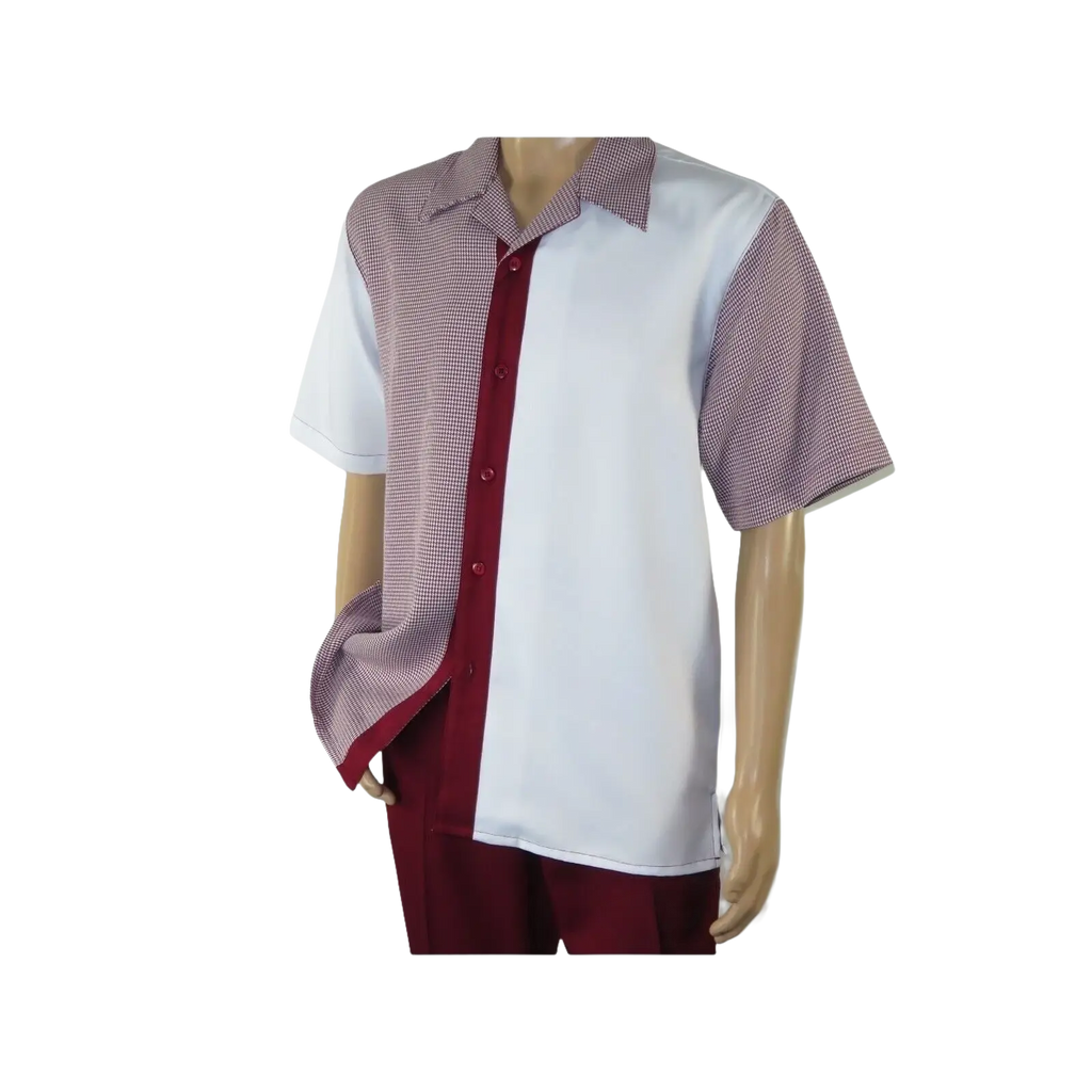 Men MONTIQUE 2pc Walking Leisure Suit Matching Set Short Sleeves 2211 Burgundy - J.Valintin Men's Wear Legend - 94730