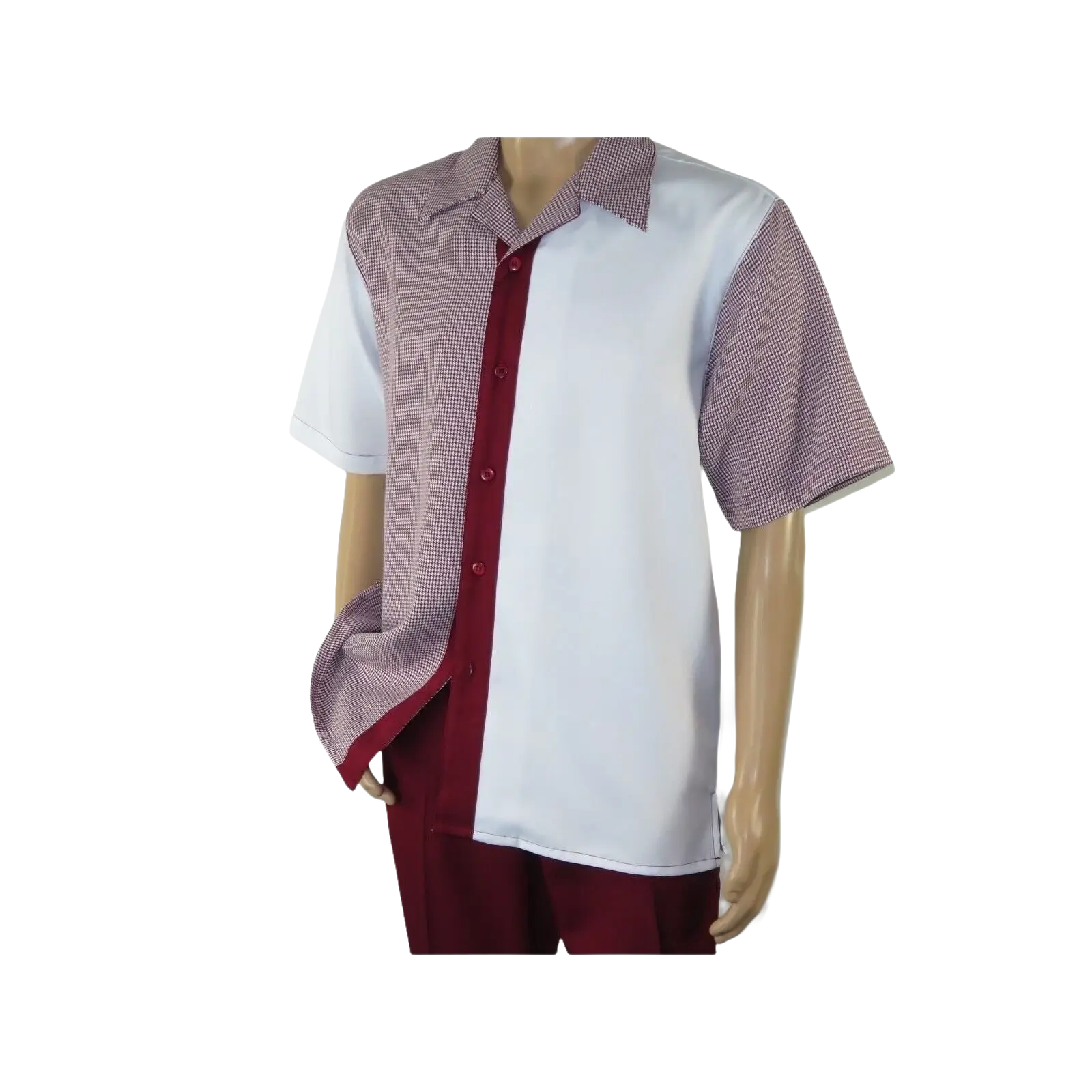 Men MONTIQUE 2pc Walking Leisure Suit Matching Set Short Sleeves 2211 Burgundy - J.Valintin Men's Wear Legend - 94730