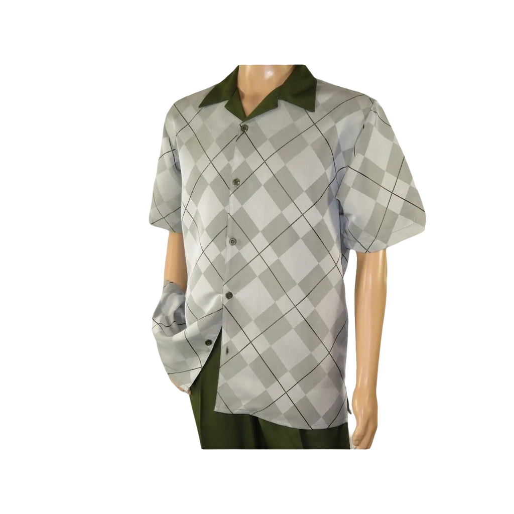 Men MONTIQUE 2pc Walking Leisure Suit Matching Set Short Sleeves 2216 green - J.Valintin Men's Wear Legend - 94737