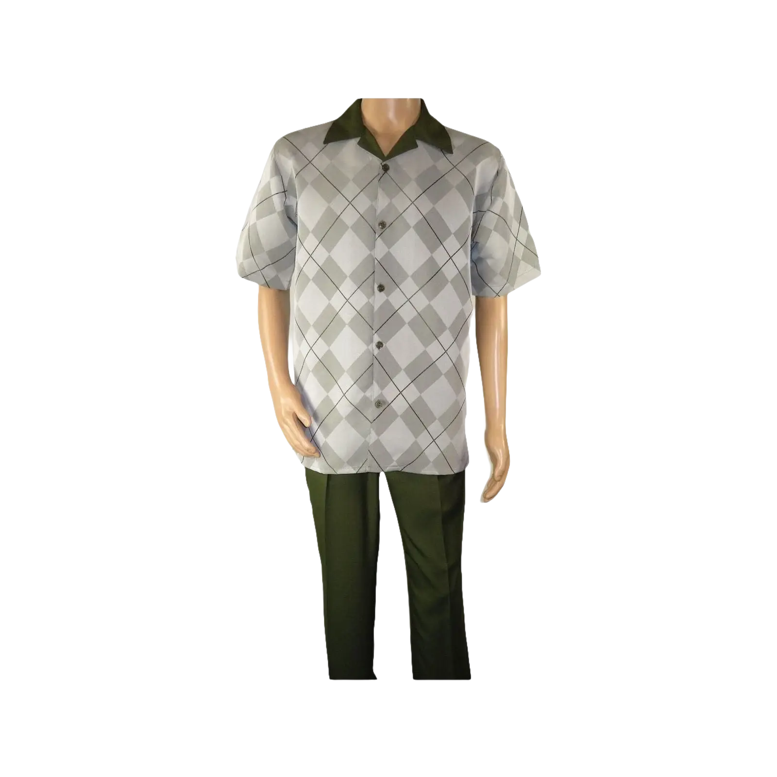 Men MONTIQUE 2pc Walking Leisure Suit Matching Set Short Sleeves 2216 green - J.Valintin Men's Wear Legend - 94737