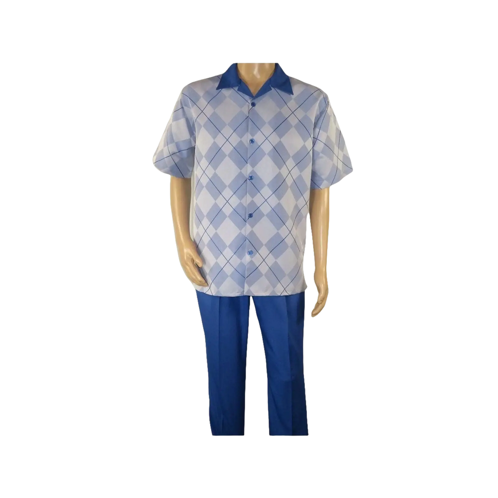 Men MONTIQUE 2pc Walking Leisure Suit Matching Set Short Sleeves 2216 Royal blue - J.Valintin Men's Wear Legend - 95746