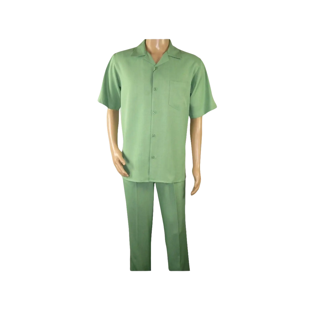 Men MONTIQUE 2pc Walking Leisure Suit Matching Set Short Sleeves 696 Apple Green - J.Valintin Men's Wear Legend - 95753