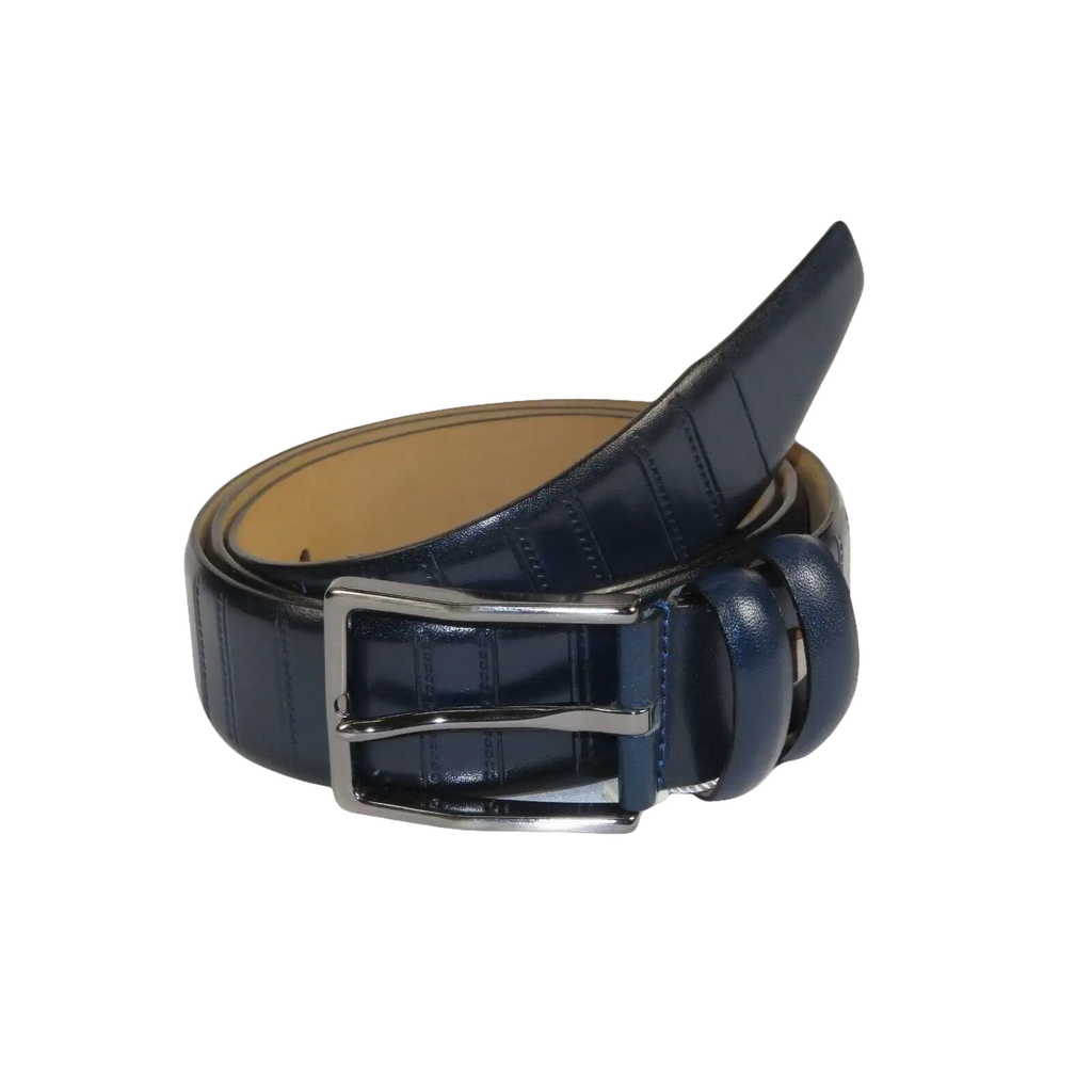 Men Navy Blue Genuine Leather Belt PIERO ROSSI Turkey Soft Full Grain #Navy line - J.Valintin Men's Wear Legend - 97303