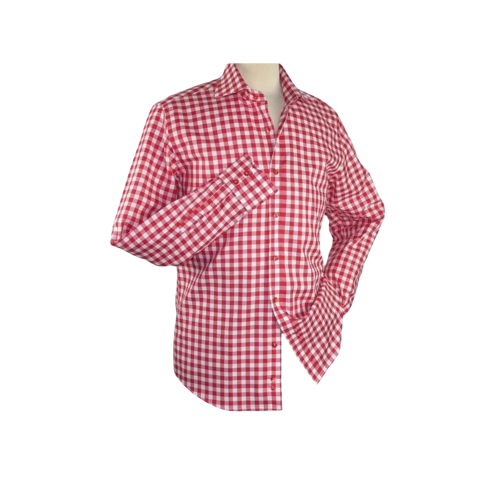 Men Oscar Banks All Cotton Shirt English Spread Collar Plaid Checker 5949 Red - J.Valintin Men's Wear Legend - 74234