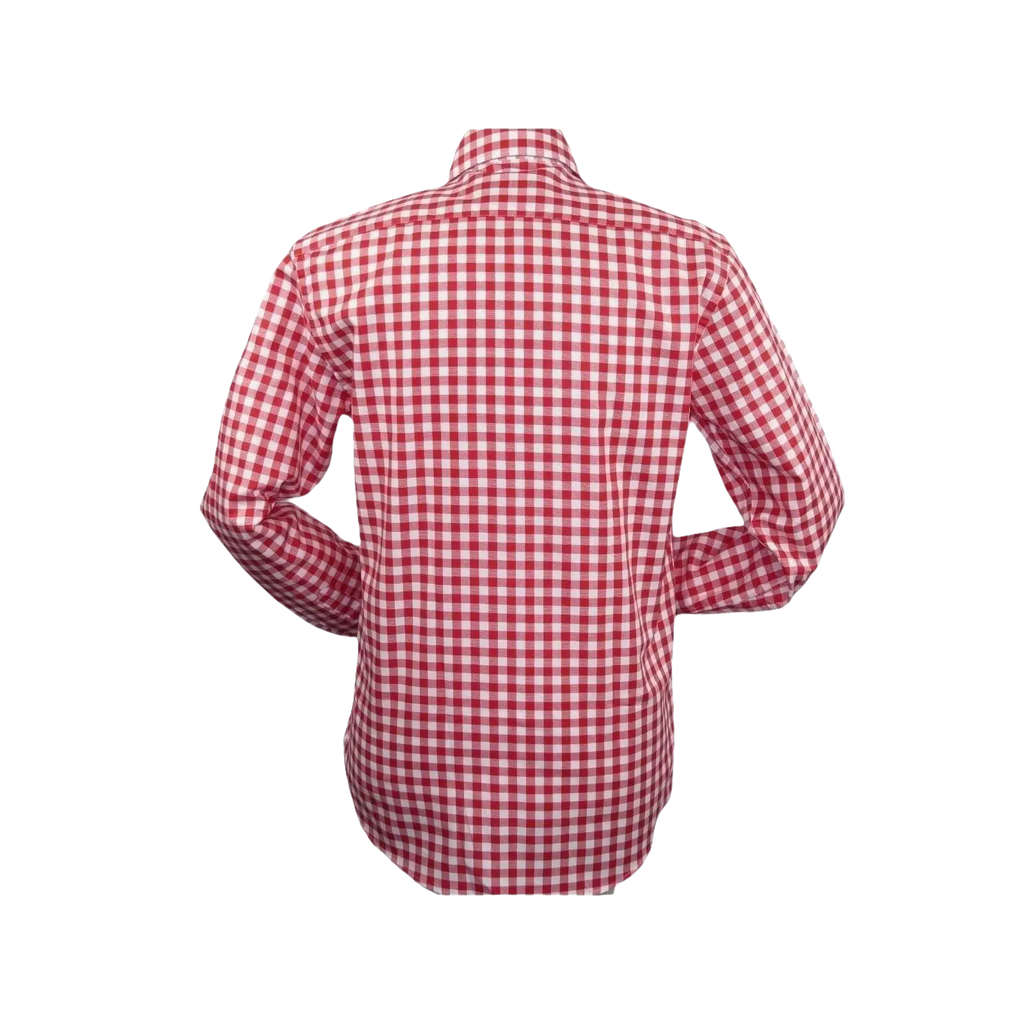 Men Oscar Banks All Cotton Shirt English Spread Collar Plaid Checker 5949 Red - J.Valintin Men's Wear Legend - 74234