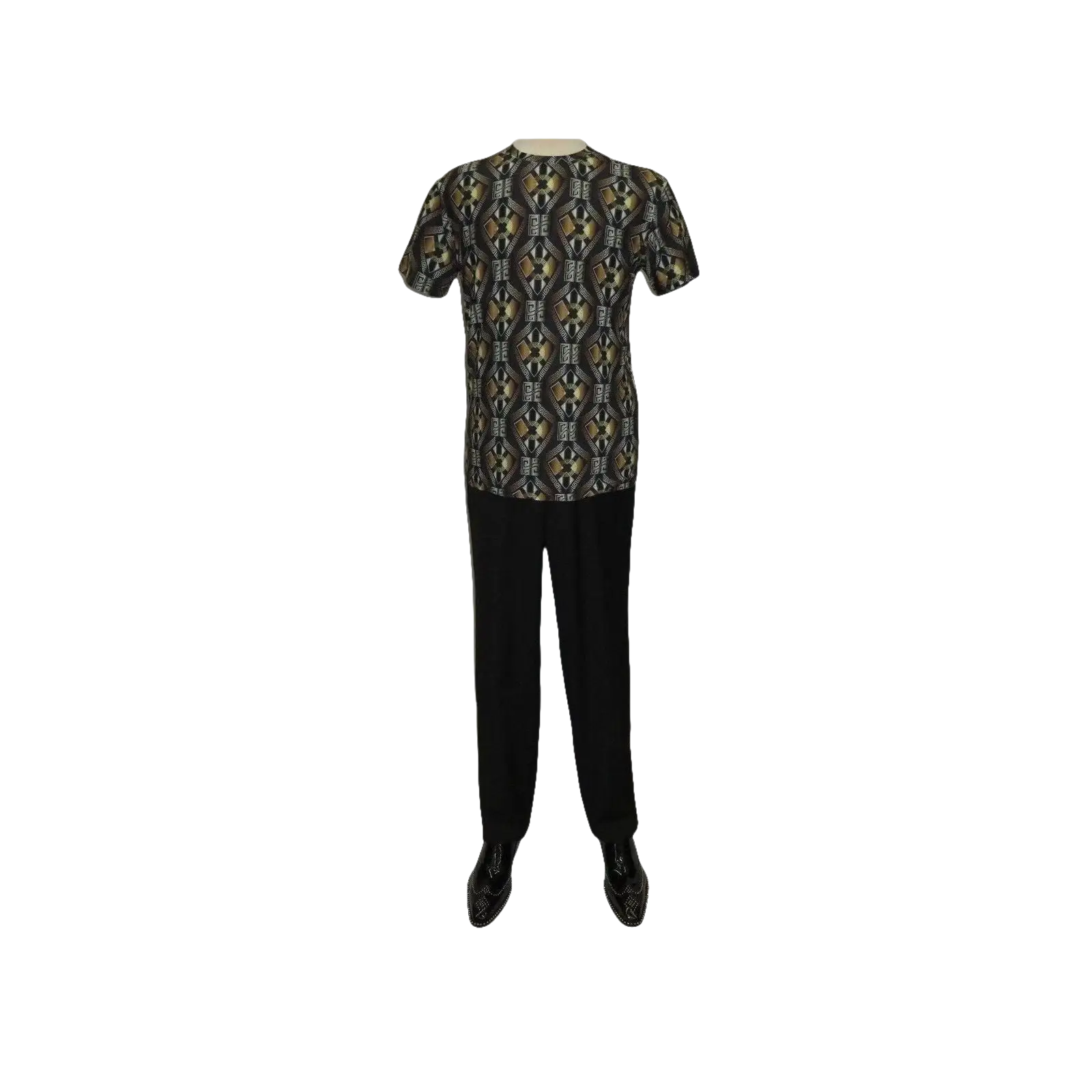 Men Oscar Banks Turkey Party T - Shirt Satin European 1168 - 07 Black Gold Fancy - J.Valintin Men's Wear Legend - 72580
