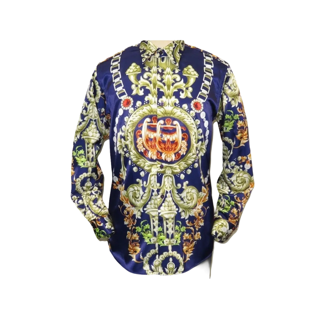 Men Oscar Banks Turkey Shirt Satin Entertainer Performer 6335 - 04 navy Floral - J.Valintin Men's Wear Legend - 72358