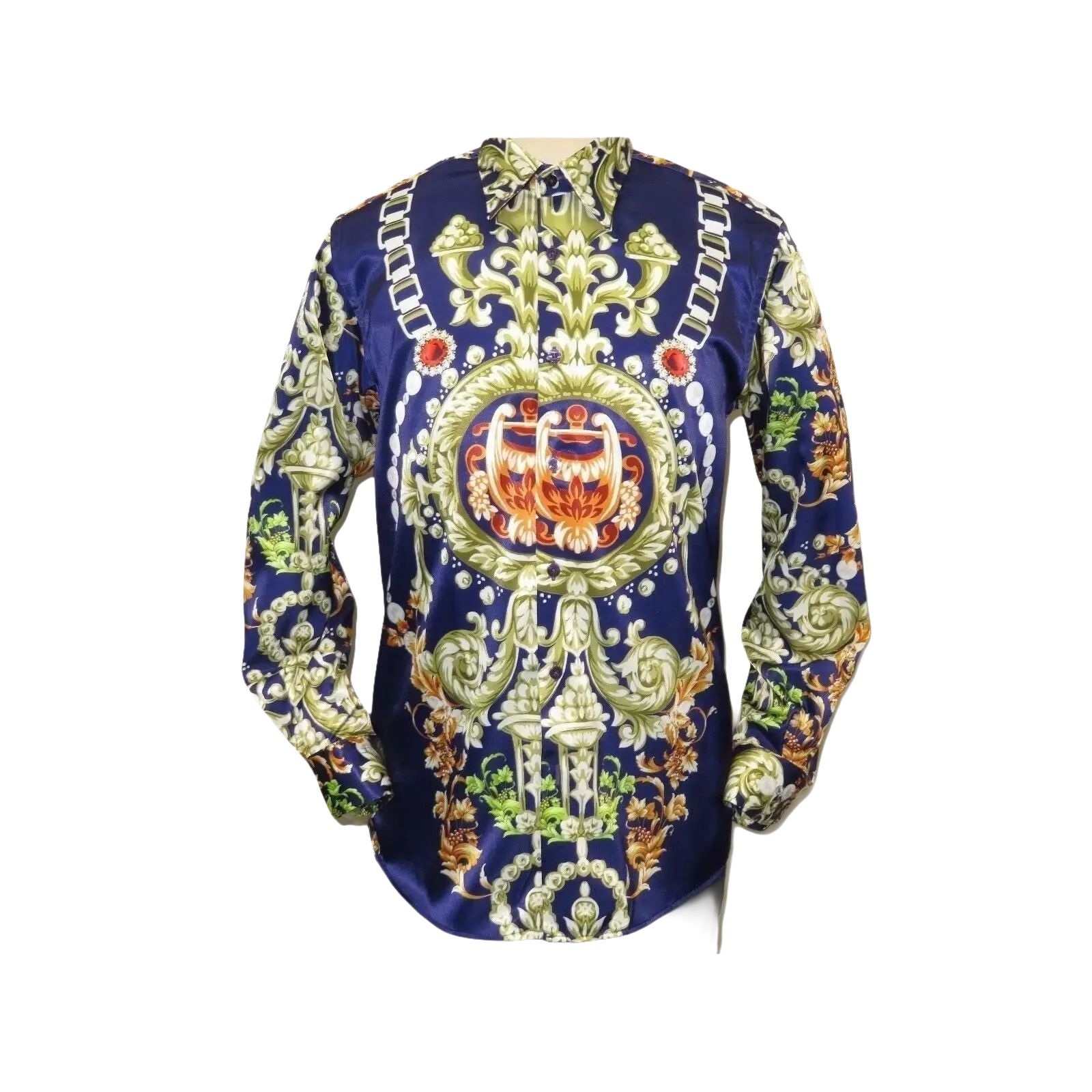 Men Oscar Banks Turkey Shirt Satin Entertainer Performer 6335 - 04 navy Floral - J.Valintin Men's Wear Legend - 72358