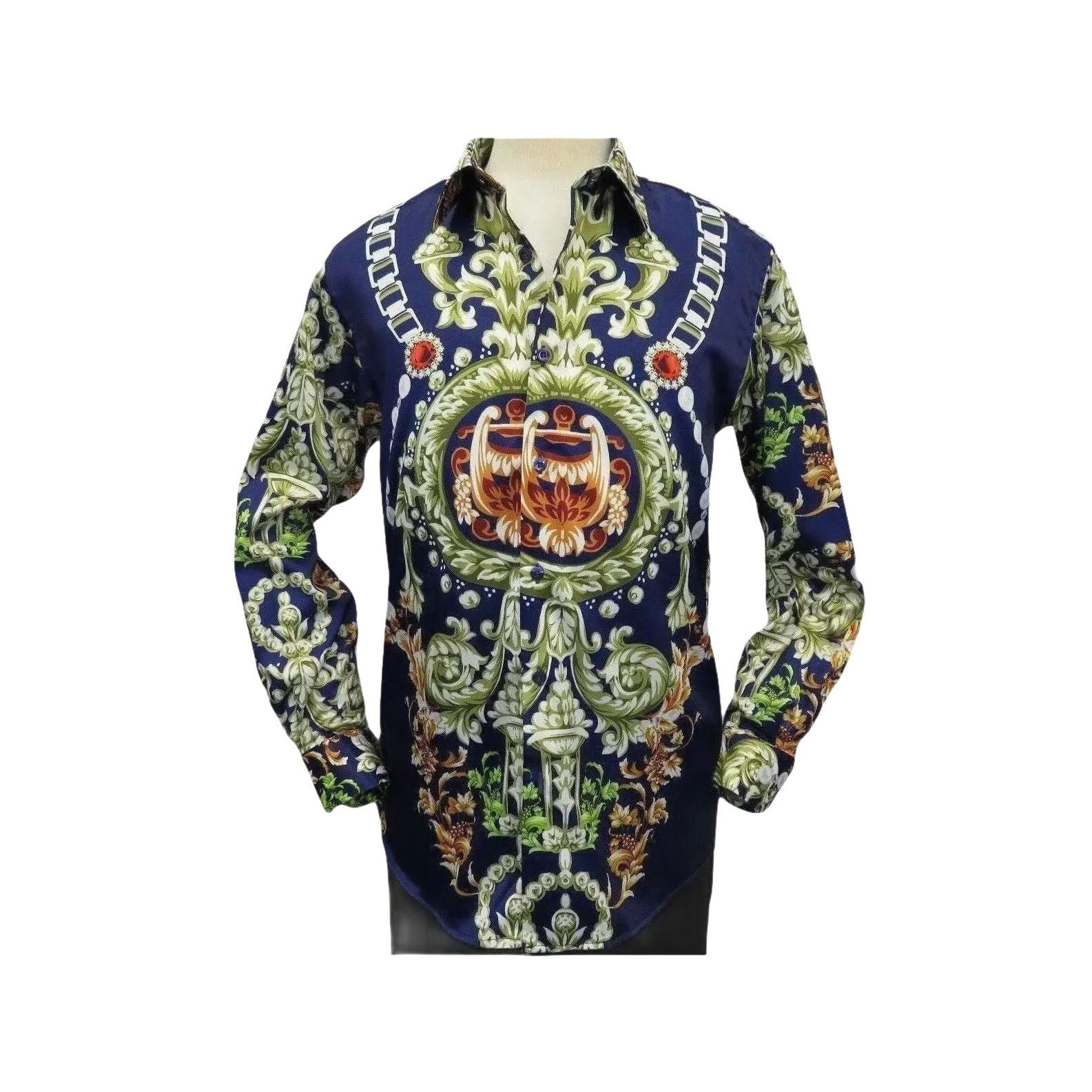 Men Oscar Banks Turkey Shirt Satin Entertainer Performer 6335 - 04 navy Floral - J.Valintin Men's Wear Legend - 72358