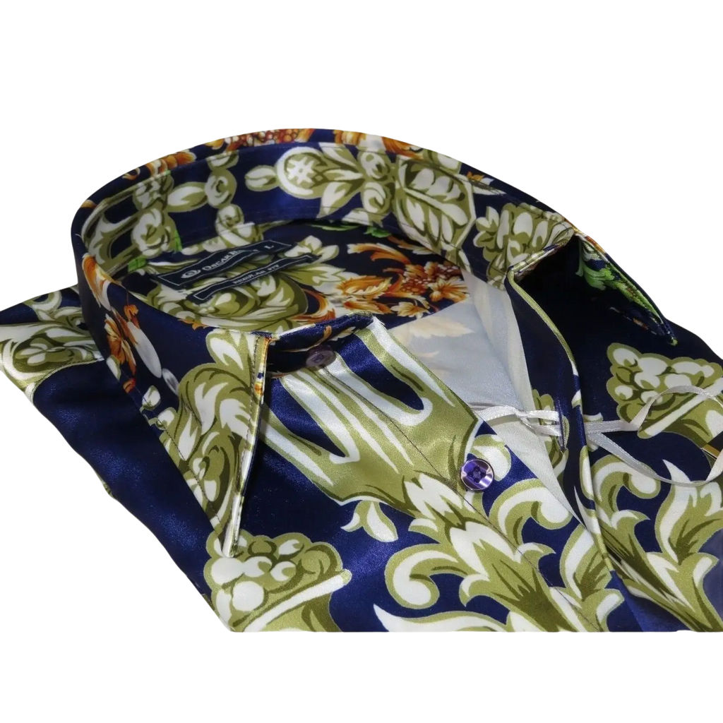 Men Oscar Banks Turkey Shirt Satin Entertainer Performer 6335 - 04 navy Floral - J.Valintin Men's Wear Legend - 72358