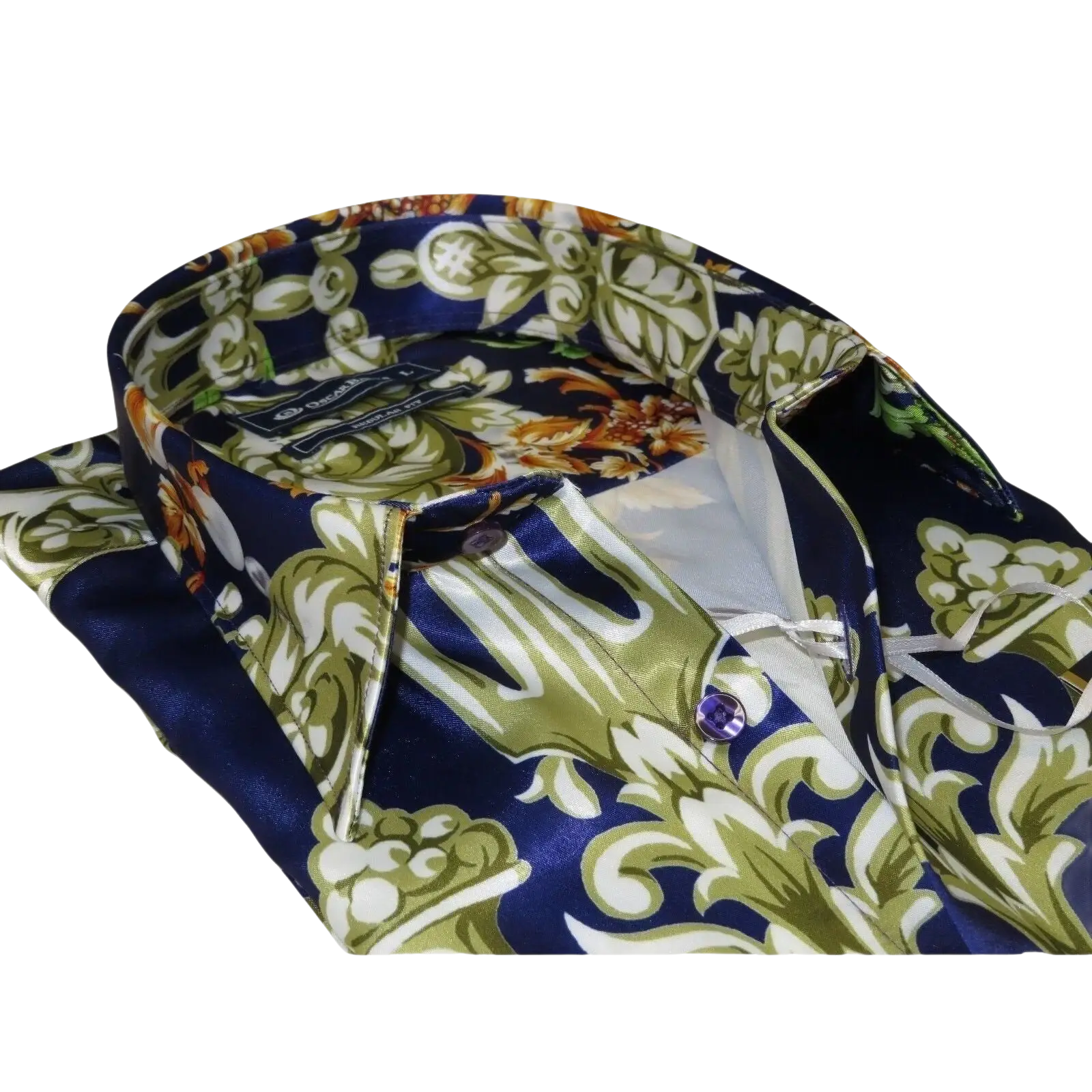 Men Oscar Banks Turkey Shirt Satin Entertainer Performer 6335 - 04 navy Floral - J.Valintin Men's Wear Legend - 72358