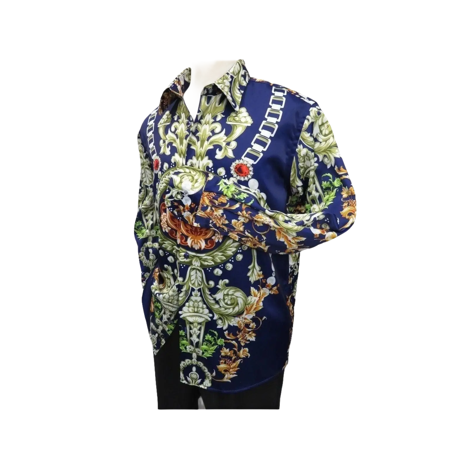 Men Oscar Banks Turkey Shirt Satin Entertainer Performer 6335 - 04 navy Floral - J.Valintin Men's Wear Legend - 72358