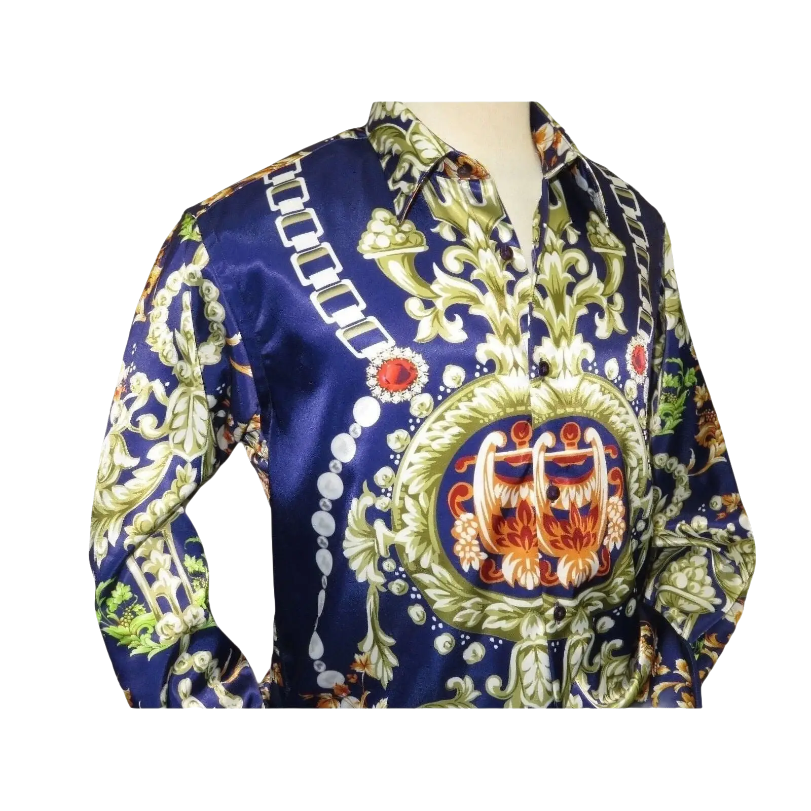 Men Oscar Banks Turkey Shirt Satin Entertainer Performer 6335 - 04 navy Floral - J.Valintin Men's Wear Legend - 72358